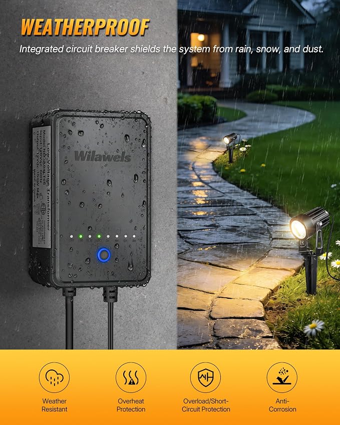All-in-One LED Low Voltage Landscape Lighting Kit, 12-Pack Landscape Lights with Transformer, 100FT Wire and Connectors, 3000K Waterproof Outdoor Spotlights for Yard Garden Tree House W02LK06