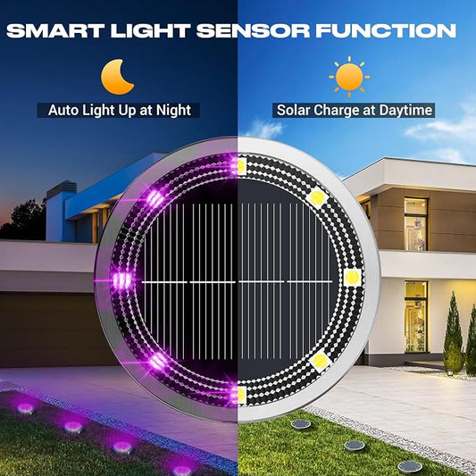 Peasur Solar Ground Lights Outdoor, 12 Pack Flat Solar Powered Disc Lights, IP68 Waterproof, Anti-Rust, Landscape Lighting for Pathway Garden Yard Lawn Walkway Landscape Driveway, Purple