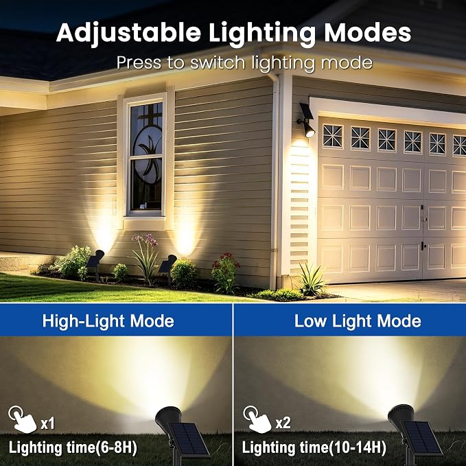 JEJOT 8 Pack Solar Lights Outdoor Waterproof,Warm White Light,2 Lighting Modes,Solar Powered Spotlights for Yard Garden Solar Spot Lights for Flag Landscape Auto On/Off