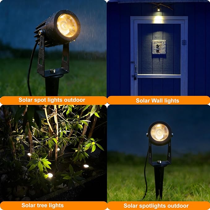SUNLONG Solar-Powered Cast Aluminium Warm White LED Spotlight for Outdoor Garden Yard Landscape Tree Uplight Downlight