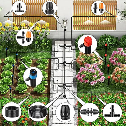 235FT Drip Irrigation System Kit, Automatic Drip Irrigation Kit with 1/2 inch Hose 1/4 inch Distribution Tubing and Accessories