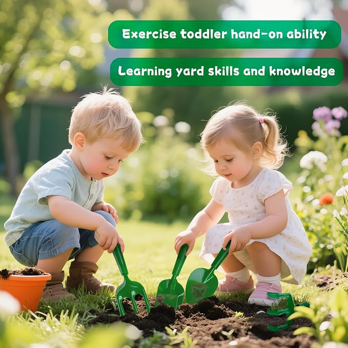 Kids Gardening Tools with Outdoor Yard Wheelbarrow Set Toys, Ages 3+ | Shovel Rake and Trowel, Summer Outdoor Weeds Yard Digging Play, Easter Birthday Gift for Boys Girls Age 3+Years Old