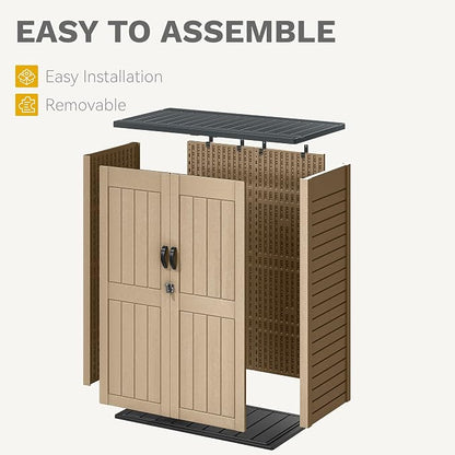 DWVO 59 Cu. Ft. Vertical Storage Shed, Weatherproof Outdoor Tall Cabinet with Double-Wall Panels and Floor, Lockable Resin Shed for Garden, Garage, Patio,Brown (Shelves Not Included)
