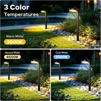 APONUO 12 Pack Solar Pathway Lights Outdoor, 3 Color Temperatures Selectable CCT, Focused Ground Spot Lens, Brighter Up to 12 Hrs IP65 Waterproof Path Lights for Walkway Driveway Yard Garden(Black)