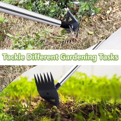 Weed Puller Tool with Long Handle, Hoe Garden Tool Weeding Rake Combo for Uprooting, Garden Hoe, Weed Remover Manual Hand Weeder for Yard Flower Bed(Black)