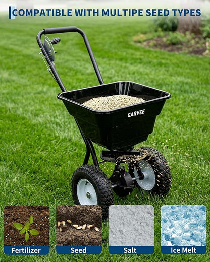80 LBS Push Broadcast Spreader, 12FT Spreading Width, 13in All-Terrain Wheels, Adjustable Flow Control, Heavy Duty Walk Behind Lawn Spreader for Fertilizer, Grass Seed, Ice Melt, Salt