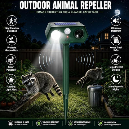 Solar Ultrasonic Animal Repeller with Red&Blue Light for Gardens, Farms and Courtyards, Outdoor Sonic Fortress Pro Deterrent for Deer, Raccoons, Squirrels, Cats, Rabbits, Skunks, Foxes & More(4Pack)