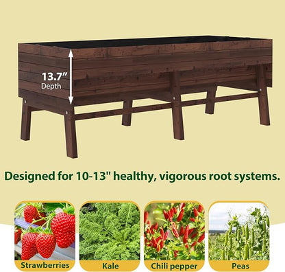 Yardenaler 6x3x2FT Raised Garden Bed with Legs, Large Outdoor Elevated Wood Planted Box for Vegetable and Flower with Liner, Backyard and Patio, Rustic Brown