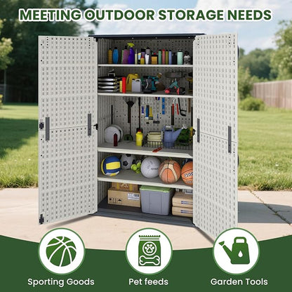 Greesum Outdoor Storage Shed Without Divider, 50 cu.ft Outdoor Waterproof Storage Cabinet for Garden Tools, Garbage Cans, Pool Storage, Beige