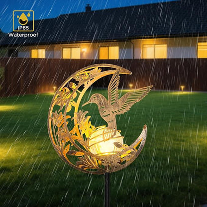 Solar Hummingbird Garden Gifts for mom/Grandma/Women,Lights Outdoor Decor - Moon & Bird SolaGardenLights Waterproof, Auto On/Off Pathway Lighting for Yard/Lawn/Patio,Thanksgiving Day