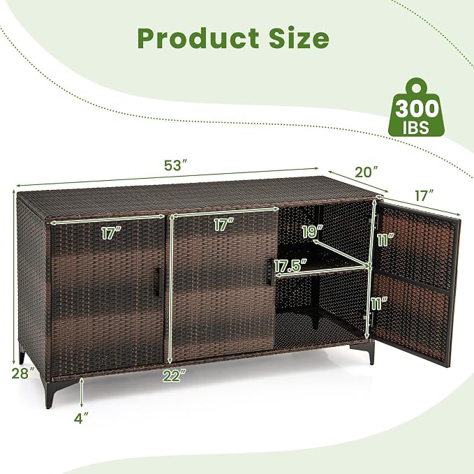 Giantex 84-Gallon Wicker Deck Box - Patio Storage Cabinet, 3-Door PE Rattan Storage Container with Removable Shelves, Indoor & Outdoor Package Box for Porch, Patio Furniture Cushions Tools (Brown)