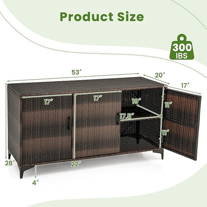 Giantex 84-Gallon Wicker Deck Box - Patio Storage Cabinet, 3-Door PE Rattan Storage Container with Removable Shelves, Indoor & Outdoor Package Box for Porch, Patio Furniture Cushions Tools (Brown)