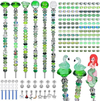 AIPRIDY DIY Crystal Beaded Fairy Wand Garden Stakes Kit, Colorful Decorative Wands with Assembly Guide, 12 or 10 Inch Threaded Rods,Outdoor Garden Decoration Set (158, Peridot+Hybrid Top)