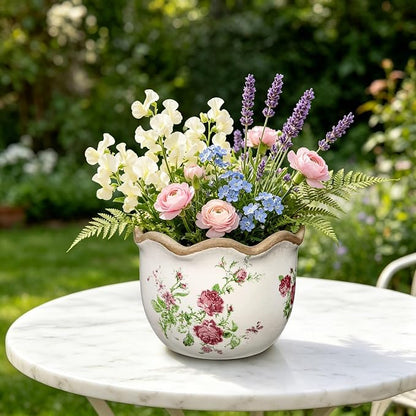 Hollyone 2 Pack Ceramic Planter Pink Vintage Ceramic Pot 5.5 + 6.6inch Decorative Flower Plant Pot with Drainage Hole Crackle Glaze for Indoor Outdoor Tuscan Decor Home Living Room Garden Decor