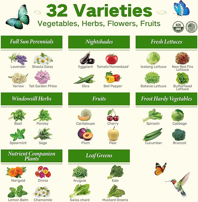 Zone 8 Heirloom Seed Bank, 32 Types Non-GMO Seeds for Planting Vegetables | 30,000+ Garden Seeds for Planting Herbs Fruits, Gardening Gifts for Women Men, Survival Seed Kit for Raised Beds Greenhouses
