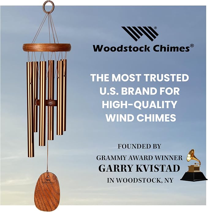 Woodstock Wind Chimes Amazing Grace Chime Wind Chime Inspirational and Memorial Gifts Wind Chimes for Outside Patio Home or Garden Decor (Bronze, 16" Small)