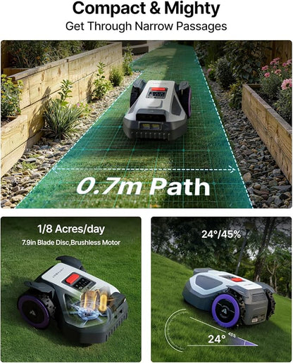 ANTHBOT M5 Robot Lawn Mower 1/8 Acre, Dual Vision+Full-Band RTK Robotic Lawnmower, No Perimeter Wire, App Control Obstacle Avoidance, 45% Slope, Cutting Height, Multi-Zone Mapping