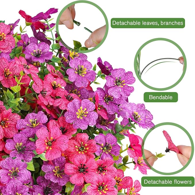 AGIRL 16 Bundles Artificial Flowers for Outdoor,No Fade Fake Plastic Flowers Faux Plants for Hanging Planters Decoration Indoor Outside Garden Porch Window Box Home Wedding