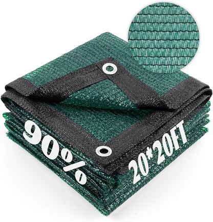 Cool Area 90% Sun Shade Cloth Mesh Tarp with Grommets for Plant Cover 20x20ft Patio Canopy Garden Pergola Greenhouse Car Barn Kennel Dark Green
