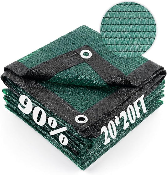 Cool Area 90% Sun Shade Cloth Mesh Tarp with Grommets for Plant Cover 20x20ft Patio Canopy Garden Pergola Greenhouse Car Barn Kennel Dark Green