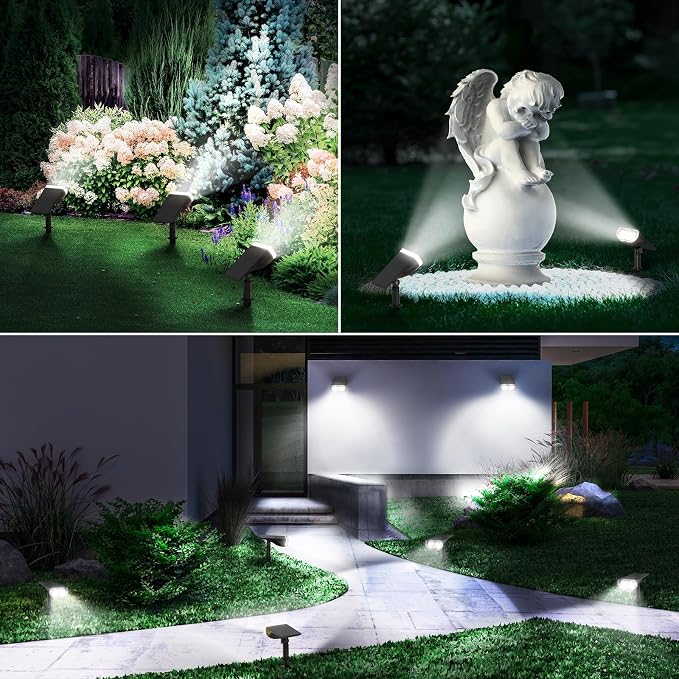 Linkind Solar Lights Outdoor Waterproof IP65, StarRay Dusk-to-Dawn Outdoor Solar Lights, 3 Lighting Modes Solar Spot Lights Outdoor for Garden, Yard, Landscape (Daylight, 2 Pack)