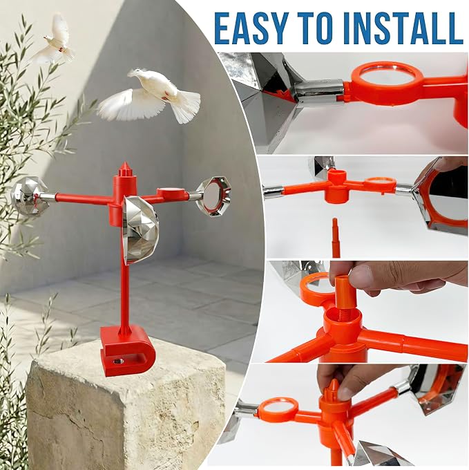 Bird Scare Reflective Device,Silver, Wind Powered Spinning, Bird Reflectors, Keep Pigeon Woodpeckers and Seagull Away for Garden Patio Yard (Orange, 2Pcs)