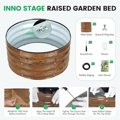 INNO STAGE 3 Pcs Round Galvanized Raised Garden Bed — 2×2×1ft Planter Box Outdoor Raised Beds Kit for Gardening Vegetables, Fruits, Herbs, and Flowers, Grain