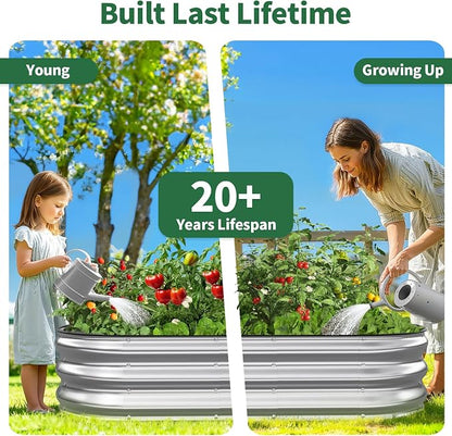 Kesfitt Raised Garden Bed, 4x2x1 FT Galvanized Steel Metal Raised Garden Bed, Oval Open-Bottom Design, 12-Inch Deep for Outdoor Vegetable & Herb Gardening, Silver