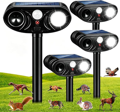 2026 Upgraded Solar Ultrasonic Animal Repellent Deer Cat Squirrel Deterrent Devices Motion Activated with LED Strobe Light Repeller Keep Dog Raccoon Skunk Rabbit Away from Yard Garden Farm 4 Pack