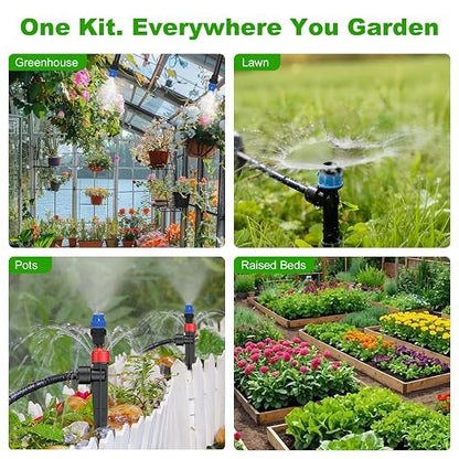 236FT Drip Irrigation System Kit New Quick-Connect, Automatic Garden Watering Misting System for Greenhouse, Yard, Lawn, Plant with 5/16 inch Hose 1/4 inch Distribution Tubing and Accessories