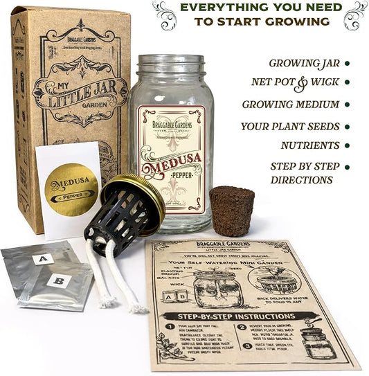 Medusa Pepper Indoor Garden Kit – Mason Jar Hydroponic Pepper Grow Kit – Windowsill Countertop Pepper Plant – Grow Ornamental Chili Peppers Indoors