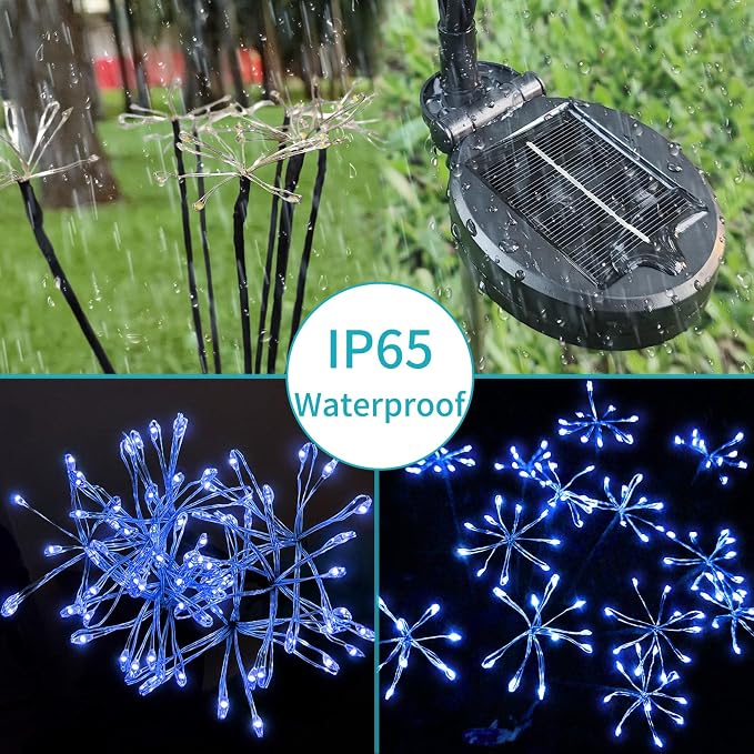 JJGoo Solar Garden Lights, New Upgraded 2 Pack Solar Swaying Starburst Light, Waterproof Fireworks Outdoor Lights, Yard Patio Pathway Decoration, Blue