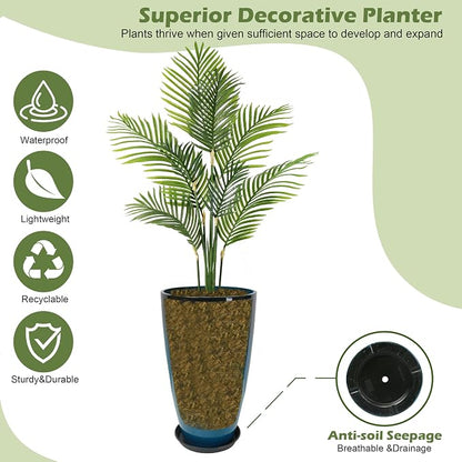 2 Packs 21 inch Tall Planter, Indoor Outdoor Round Planter for Porch, Large Plant Pot with Drainage Hole for Home Garden Front Door, Modern Decorative Pots for Plants (Blue)