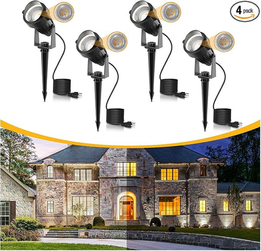 L LOHAS LED 5W Dusk to Dawn Outdoor Lighting, Auto On/Off 6000K Landscape Outdoor Spotlight, IP66 Waterproof Plug in Spot Lights for Yard, Garden, House, Pathway, Plant, UL Listed (4 Pack)