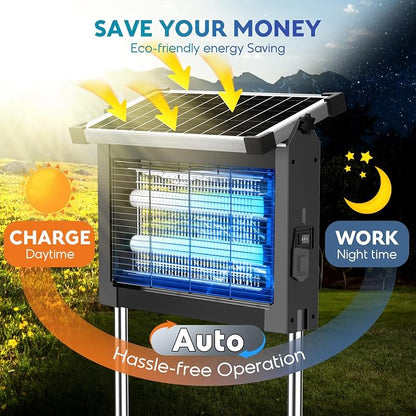 Solar Bug Zapper Outdoor, PhatroyYee Mosquito Zapper 4500V, Waterproof Portable Fly Zapper, Rechargeable Electric Mosquito Killer, Cordless Fly Insect Mosquitos Trap for Patio Yard Home Camping(Grey)