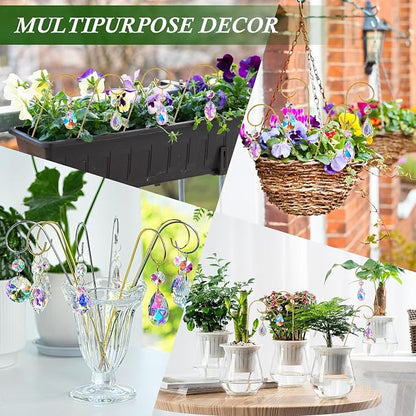 4PCS Small Trellis for Mini Potted Plants with Crystal Prisms Sun Catcher | Indoor Plant Accessories ,7.5inch Metal Plant Stakes Suncatchers for Fairy Garden,Rainbow Crystals,Whimsical Decor For Home