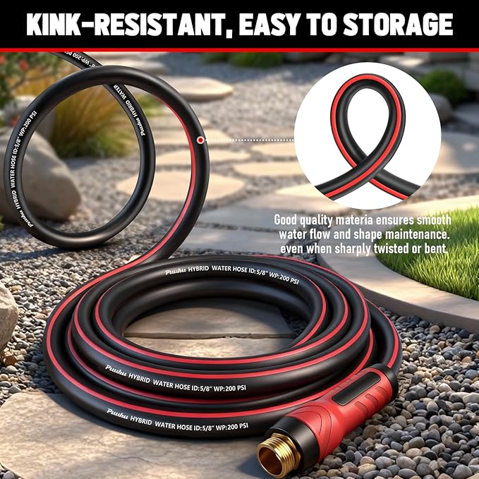 Garden Hose 75ft x 5/8", NON-EXPANDABLE Heavy Duty Premium Flexible Water Hose, No Kink, Leakproof, Lightweight Hybrid Hose with Male to Female Fittings for Household&Backyard