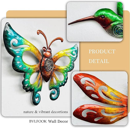 YNGFIL Hummingbird Butterfly Dragonfly Metal Wall Art Decor, Wall Sculpture Decoration Hanging for Home Living Room Bedroom Garden Porch Patio Balcony Ornament for Indoor Outdoor, 3 pack 9 inch