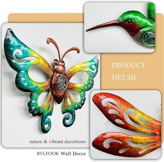 YNGFIL Hummingbird Butterfly Dragonfly Metal Wall Art Decor, Wall Sculpture Decoration Hanging for Home Living Room Bedroom Garden Porch Patio Balcony Ornament for Indoor Outdoor, 3 pack 9 inch