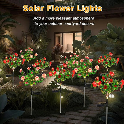 Garden 4 Pack LED Solar Flower Lights with More Realistic Azalea Flowers Solar Garden Lights Outdoor Waterproof for Yard Patio Lawn Pathway Walkway Decoration 4-Pack Red & Pink Combo