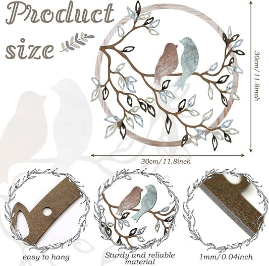 Ferraycle Metal Wall Art Bird on Tree Branch Silhouette Bird Hanging Ornament Porch Wall Decor for Living Room Outdoor Garden Bedroom Office Housewarming Party Decoration(Fresh Color)