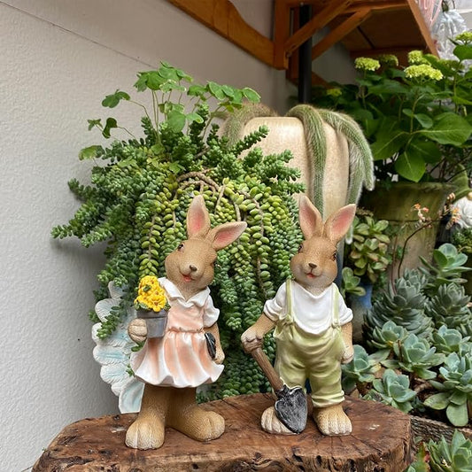 Rabbit Garden Statues Yard Decorations Outdoor Bunny Statue Garden Decor | Bunny Decor for Home Garden Yard Statues Rabbit Figurines Birthday Housewarming Gifts for Mom Grandma