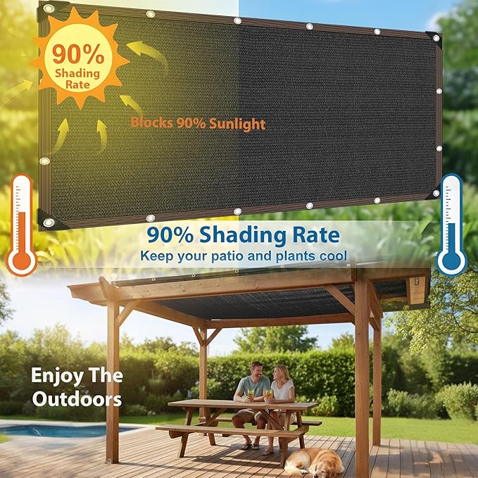 90% Shade Cloth, Chicken Coop Shade Cover, Sturdy Sunblock Mesh Tarp with Grommets for Patio Plants Greenhouse Kennel Porch Pergola Sun Protection Neting Cover, 6.5 x 10 FT
