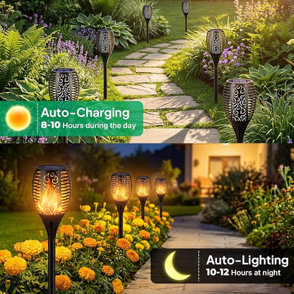 TomCare Solar Lights Outdoor Flickering Flame Solar Torch Lights Waterproof Outdoor Lighting Solar Powered Pathway Lights Christmas Decorations for Garden Patio Yard Landscape, 6 Pack