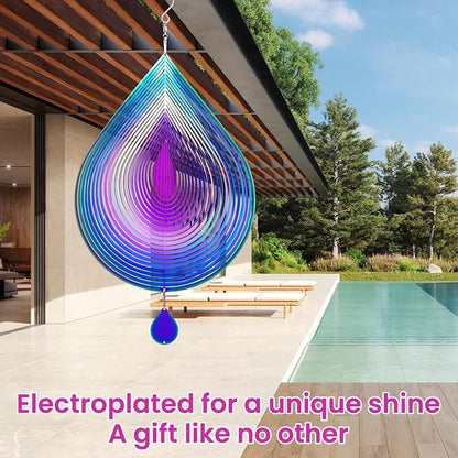 Stainless Steel Wind Spinner Outdoor Garden Decor, Gifts for Women Mom, 3D Metal Reflective Hanging Wind Spinners Sculpture for Outside Patio Garden Yard Porch Decorations (Colorful Droplet, 12 Inch)