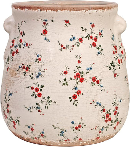 Xiaan Jiaju Ceramic Vases for Centerpieces, Shabby Chic Vase & Flower Pot with Drainage, Country Chic Decor for Office Room Garden Balcony Mantel Fireplace Table & Shelf, Red Floral