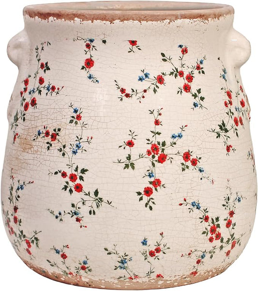 Xiaan Jiaju Ceramic Vases for Centerpieces, Shabby Chic Vase & Flower Pot with Drainage, Country Chic Decor for Office Room Garden Balcony Mantel Fireplace Table & Shelf, Red Floral
