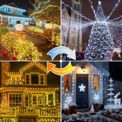 Warm White and Cool White Color Changing Solar String Lights for Outside, 2 Pack 400LED Solar Fairy Lights Outdoor Waterproof, Copper Wire with 8 Modes Solar Twinkle Lights for Tree Garden Party