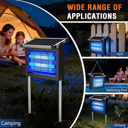 Solar Bug Zapper Outdoor Waterproof, Rechargeable Mosquito Zapper with Solar Panel Sensor, Auto ON/Off, 10ft Extension Cord & Solar Powered Bug Zapper, Cordless Insect Zap for Patio Yard Garden