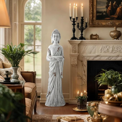 42" Extra-Large Buddha Outdoor Statue with Birdfeeder, Tall Zen Meditative Buddha Figures, Durable Weatherproof MGO Sculpture for Garden, Patio, Yard, Porch or Indoor Home Decor